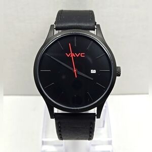 VAVC JS8260 Quartz Watch Black Dial Leather Strap Analog Date New Battery Gift